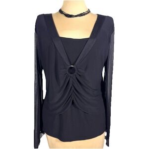 Vintage MKM Designs Black Mesh Sheer Bell Sleeve Top Goth Fairycore Ethereal XL